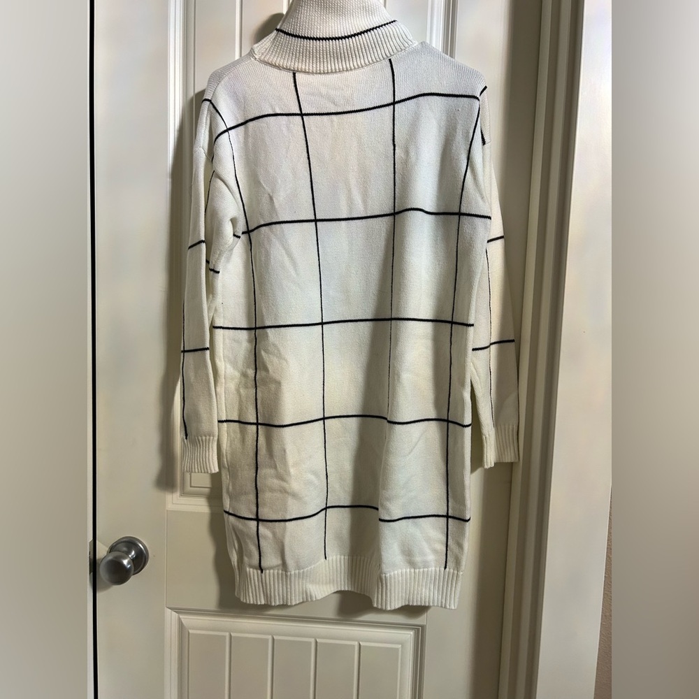 Chicwish Cream and Black Grid Sweater Dress